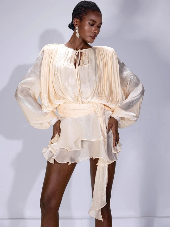 Dresses & Skirts - Blush Cream Pleated Long-Sleeve Mini Dress